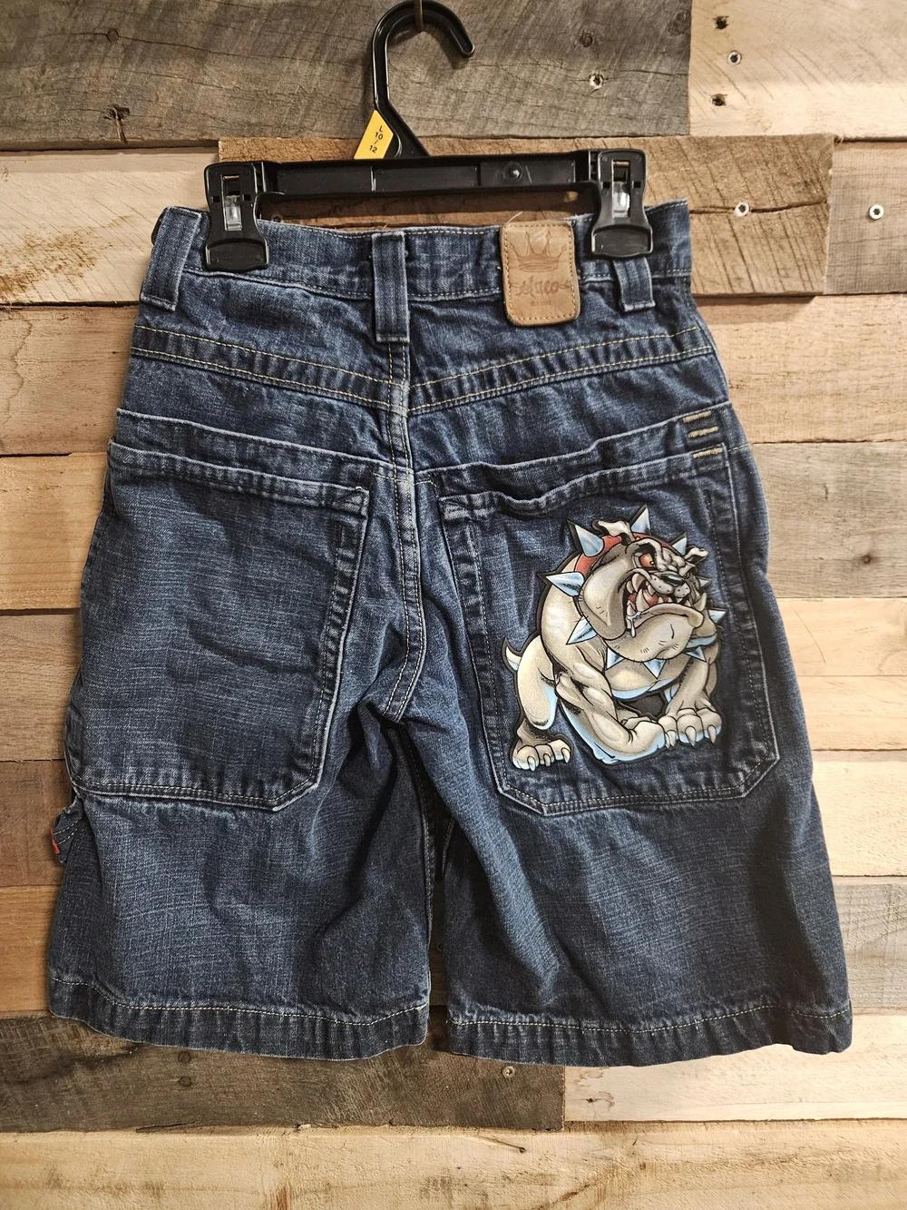 Vintage JNCO Kids Denim Shorts Size 10 Embroidered Jorts Bulldog Pocket Patch